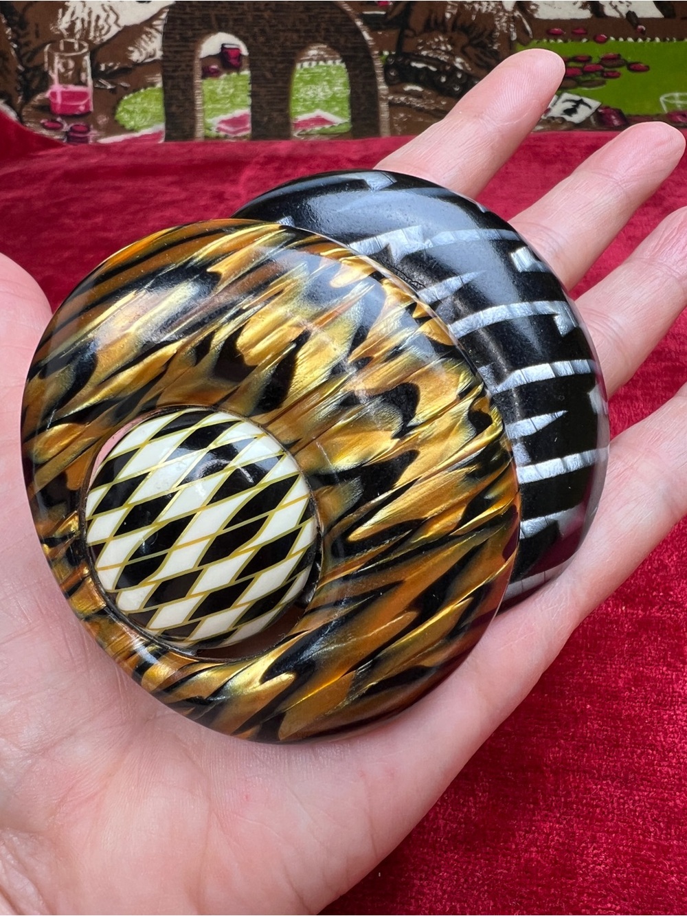 Vintage French Barrette Large Hair Clip, Pattern Plastic, Curved Sculptural